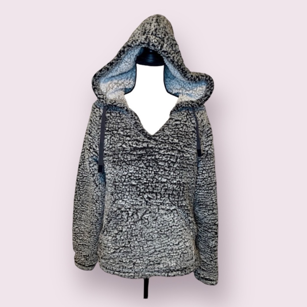Thread & Supply Fleece Sherpa Teddie Wubby Pullover Hoodie Charcoal Gray Small